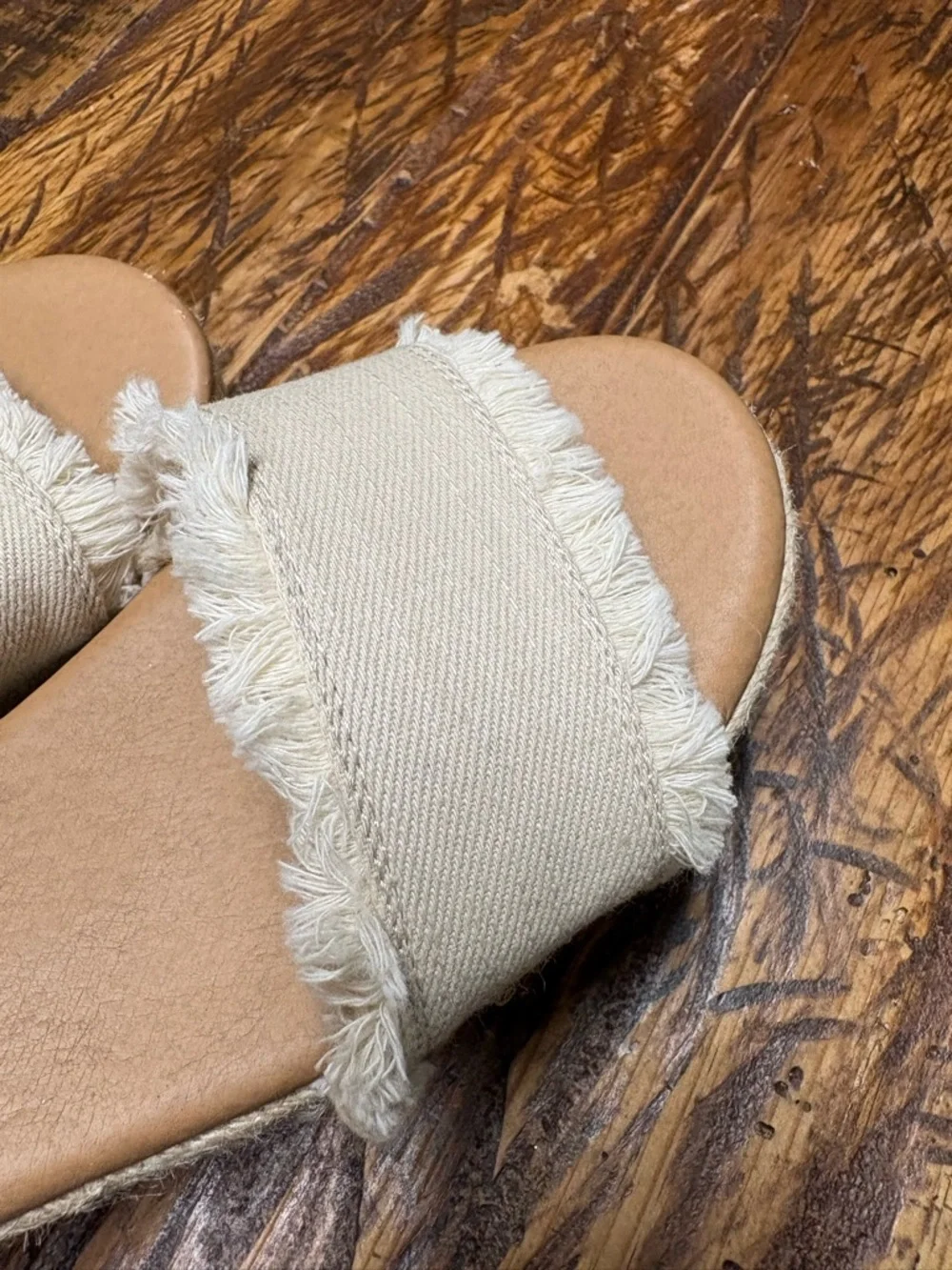 Brash Beige Tessa Canvas Espadrille Wedge Sandals with Brown Ankle Strap Size 7